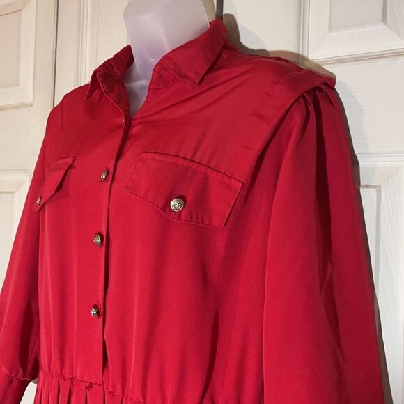 Vintage Sweetbriar 1980s Red Shirtwaist Dress 12 But Runs Small - Picture 6 of 16
